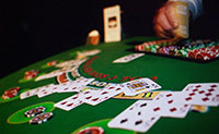 black jack casino table with chips 